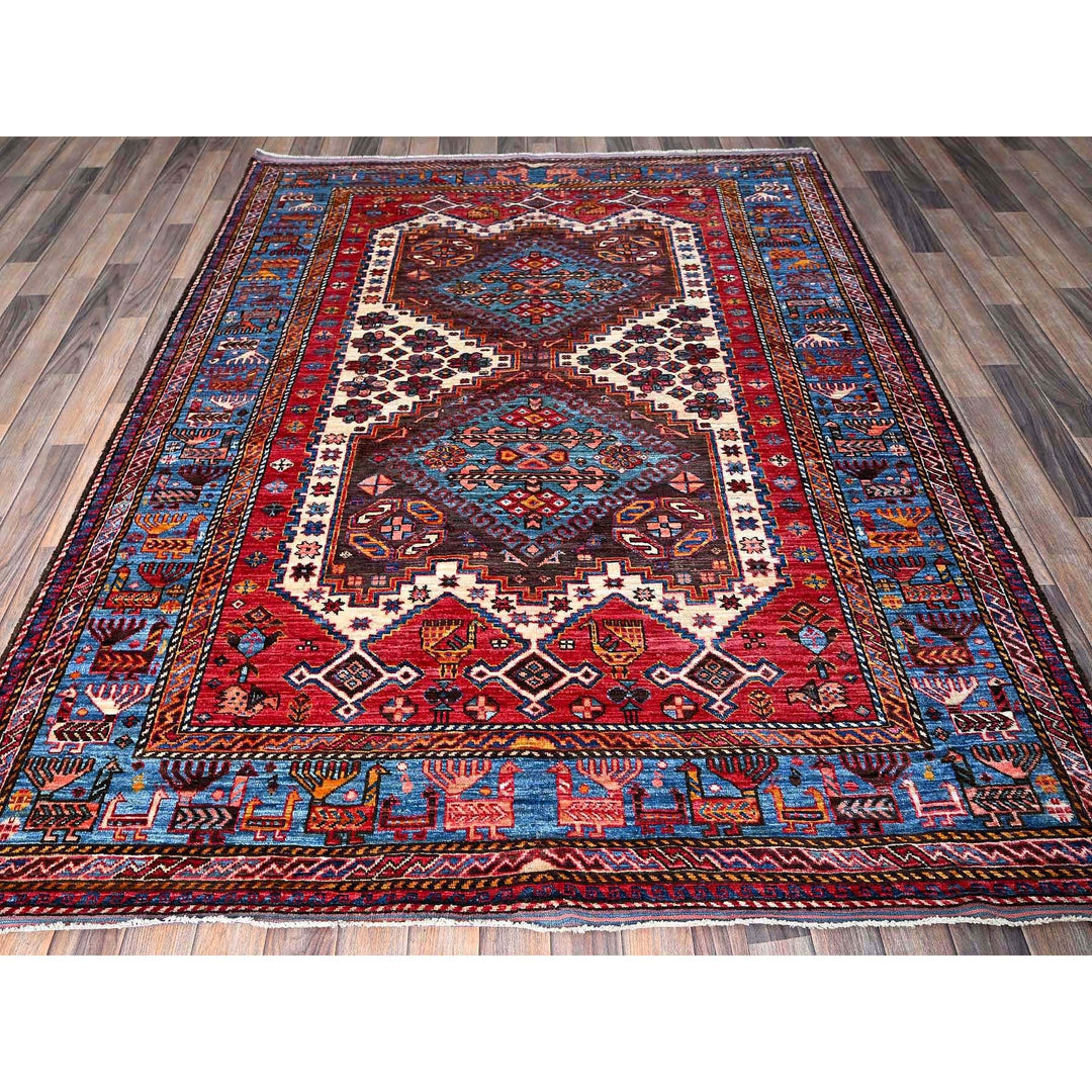 6'0" x 7'8" New Hand Knotted Ivory Wool Rectangle Oriental Rug - MOA102587