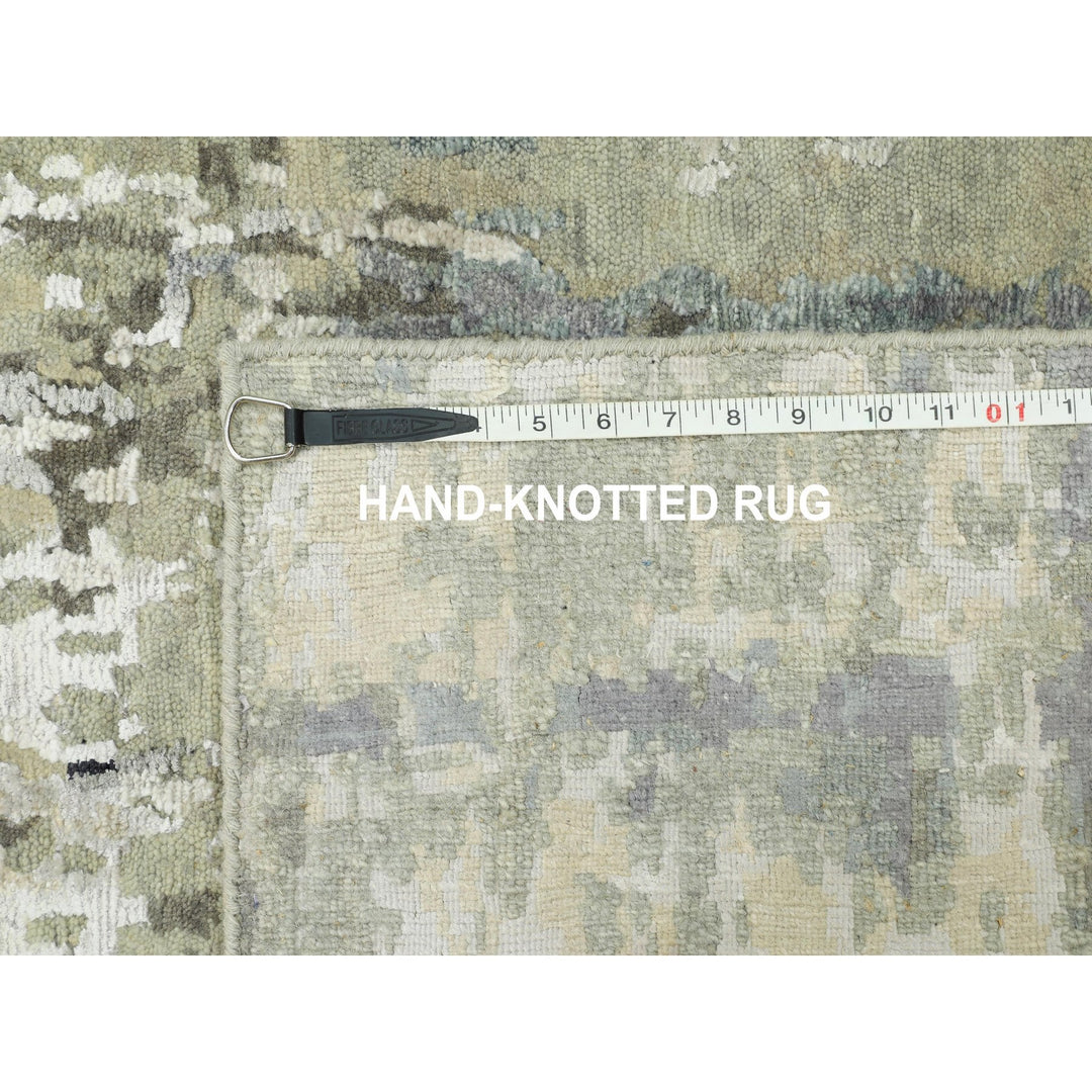 2'8" x 7'10" New Hand Knotted Grey Wool & Silk Runner Oriental Rug - MOA10258876