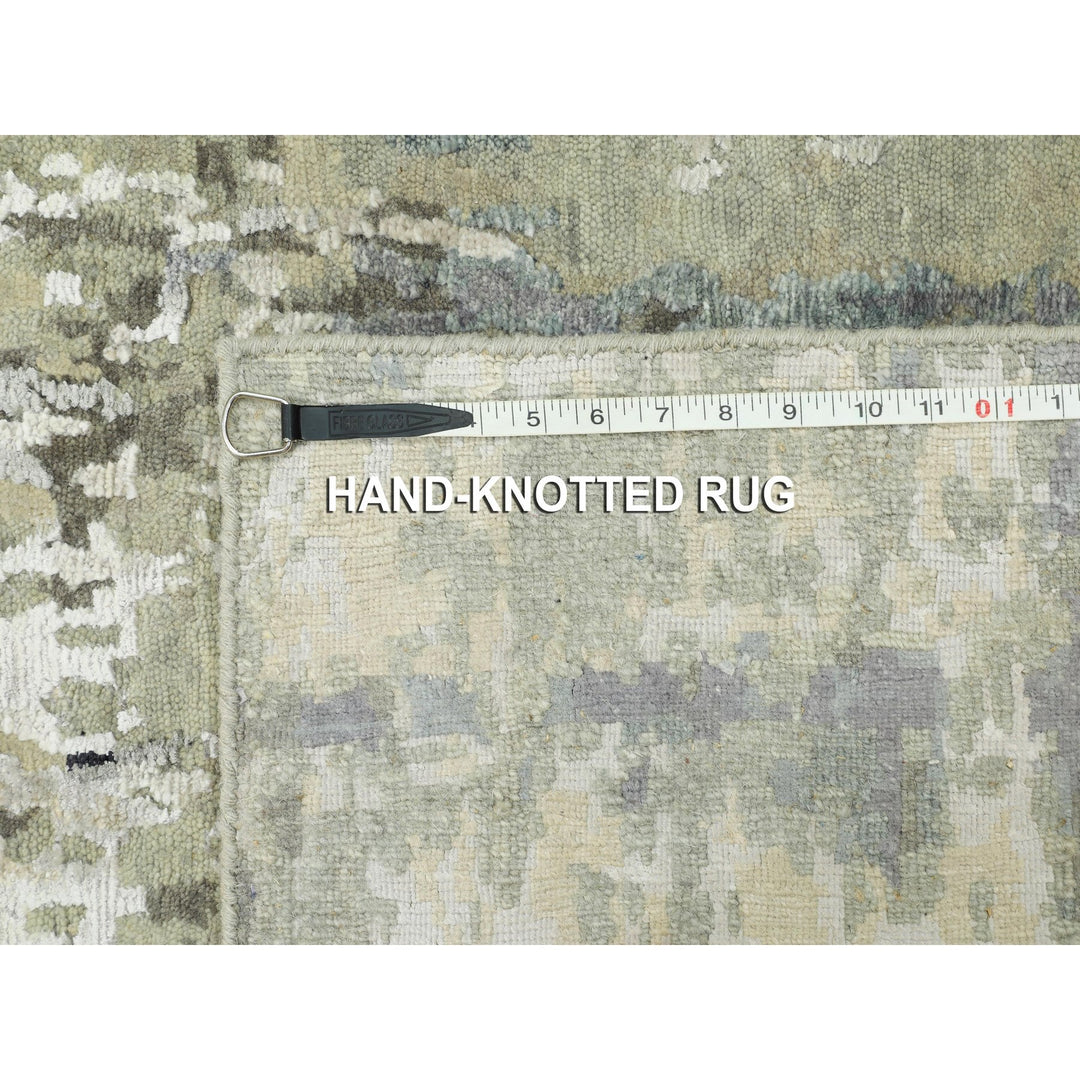 2'8" x 7'10" New Hand Knotted Grey Wool & Silk Runner Oriental Rug - MOA10258877