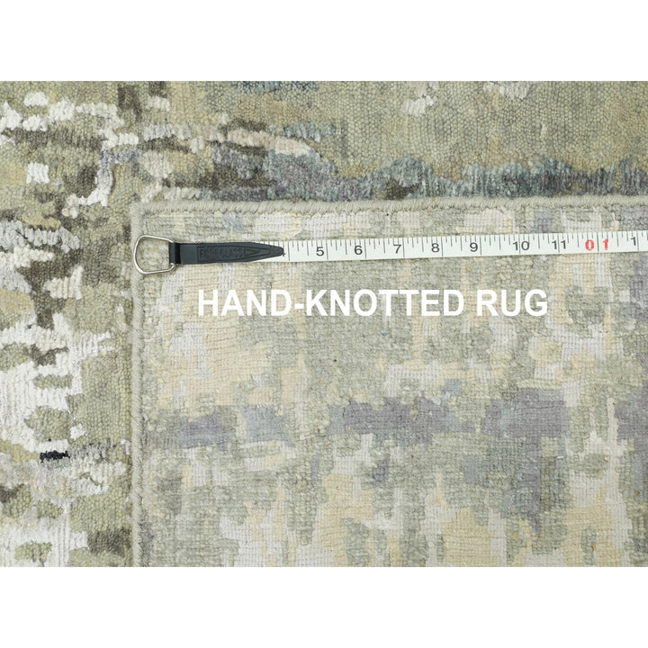 4'0" x 10'0" New Hand Knotted Grey Wool & Silk Runner Oriental Rug - MOA10258880