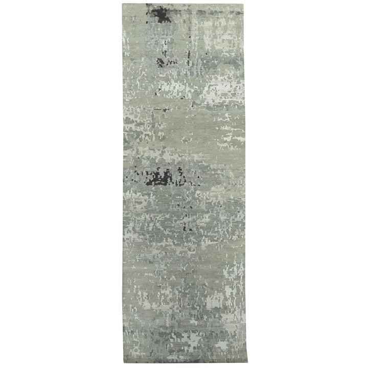 2'8" x 19'10" New Hand Knotted Grey Wool & Silk Runner Oriental Rug - MOA10258890