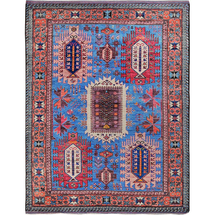 5'11" x 7'8" New Hand Knotted Blue Wool Rectangle Oriental Rug - MOA102588