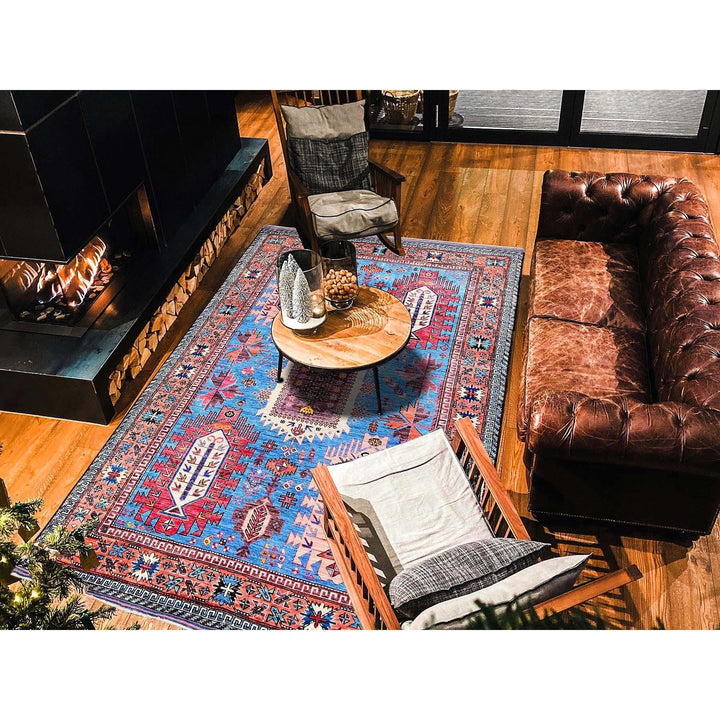 5'11" x 7'8" New Hand Knotted Blue Wool Rectangle Oriental Rug - MOA102588