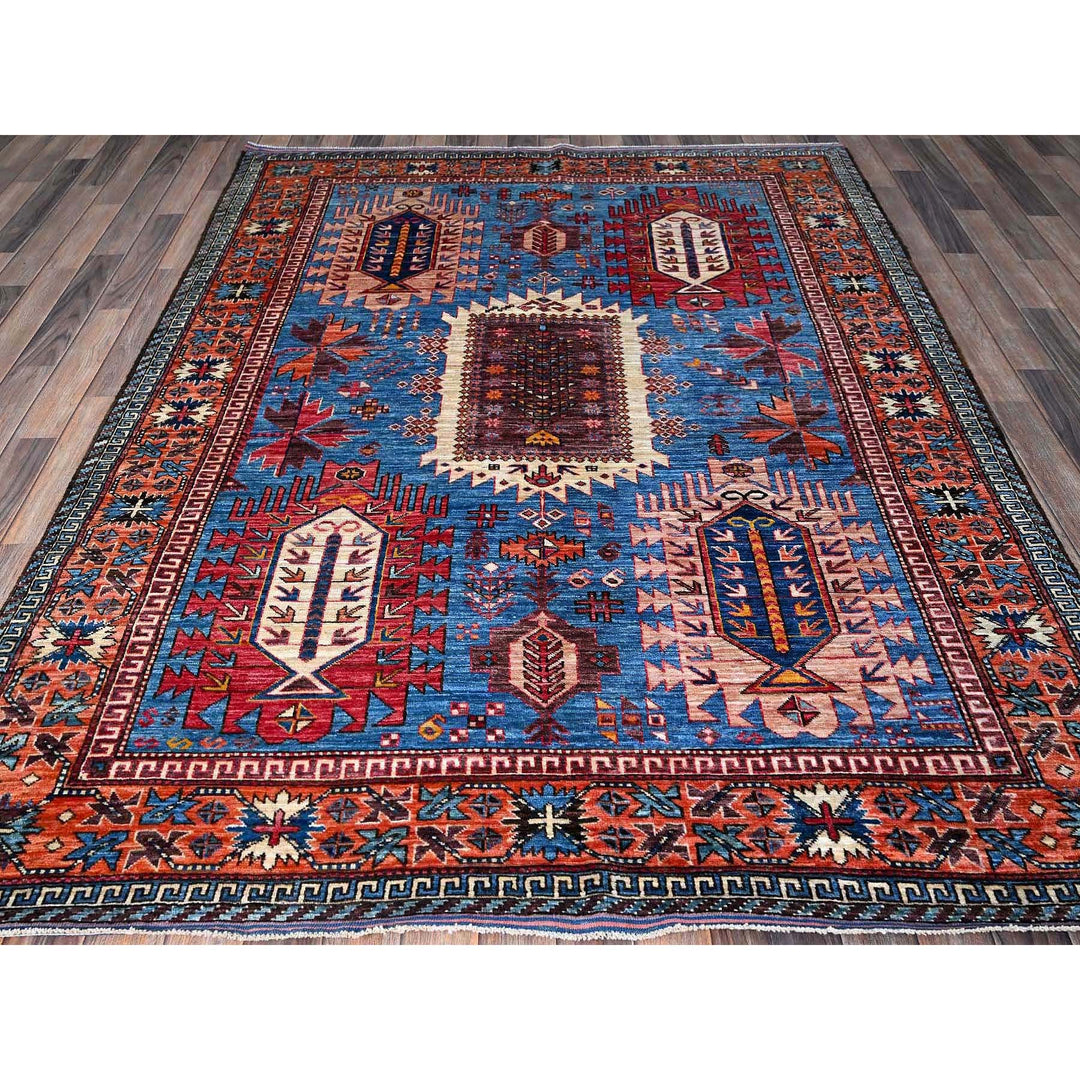 5'11" x 7'8" New Hand Knotted Blue Wool Rectangle Oriental Rug - MOA102588