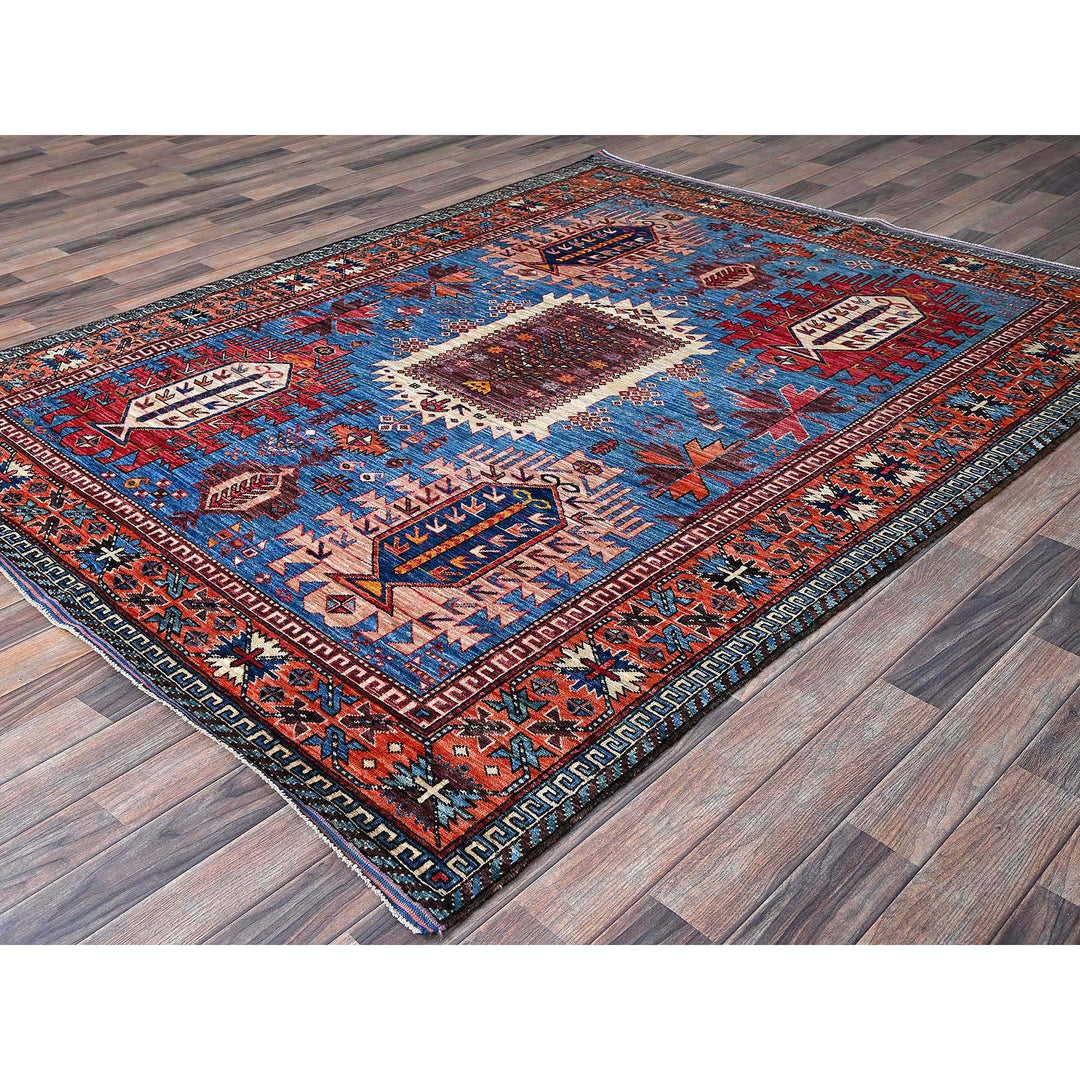 5'11" x 7'8" New Hand Knotted Blue Wool Rectangle Oriental Rug - MOA102588