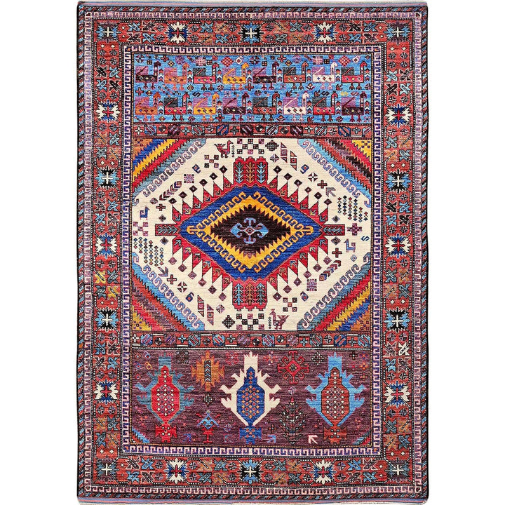 6'0" x 8'6" New Hand Knotted Ivory Wool Rectangle Oriental Rug - MOA102589