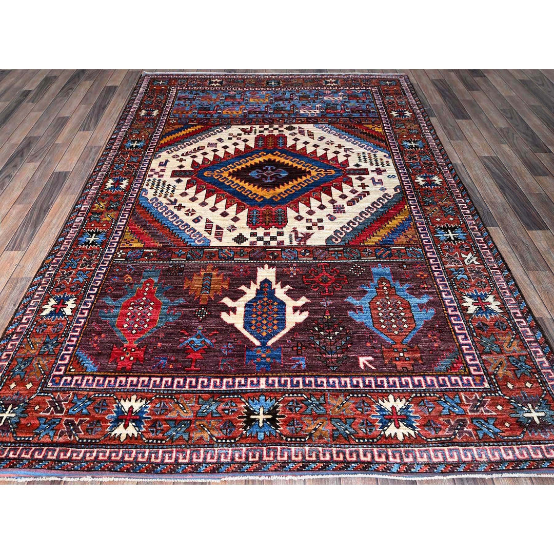 6'0" x 8'6" New Hand Knotted Ivory Wool Rectangle Oriental Rug - MOA102589