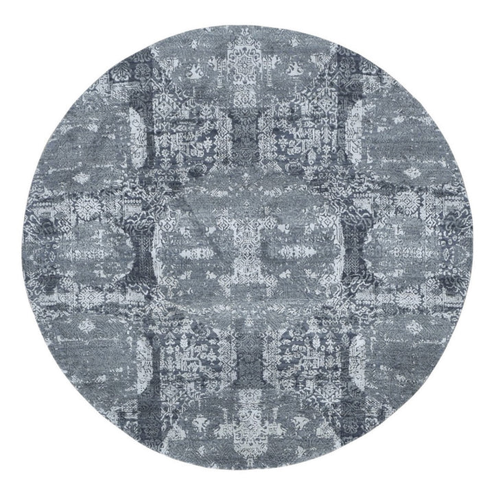 6'0" x 6'0" New Hand Knotted Grey Wool & Silk Round Oriental Rug - MOA10259002