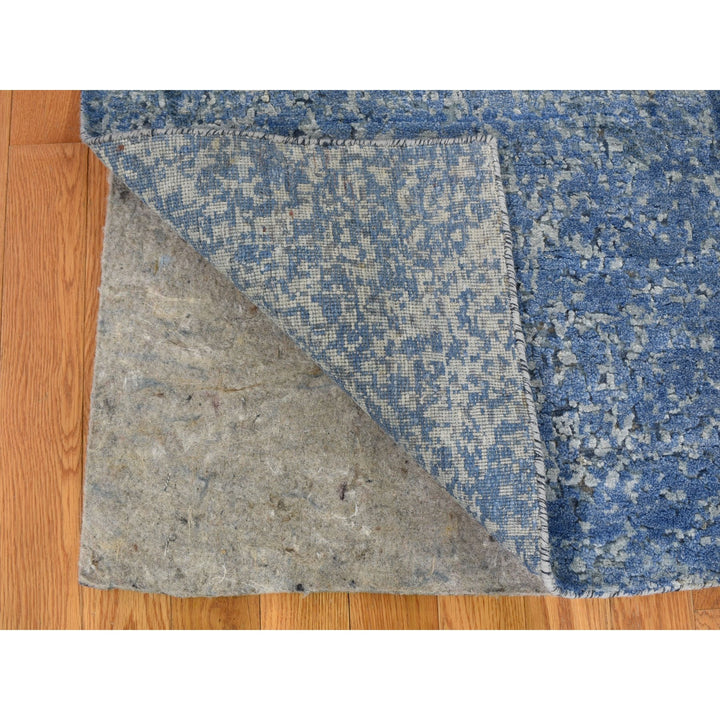 9'0" x 12'0" New Hand Knotted Blue Wool & Pure Silk Rectangle Oriental Rug - MOA10259007