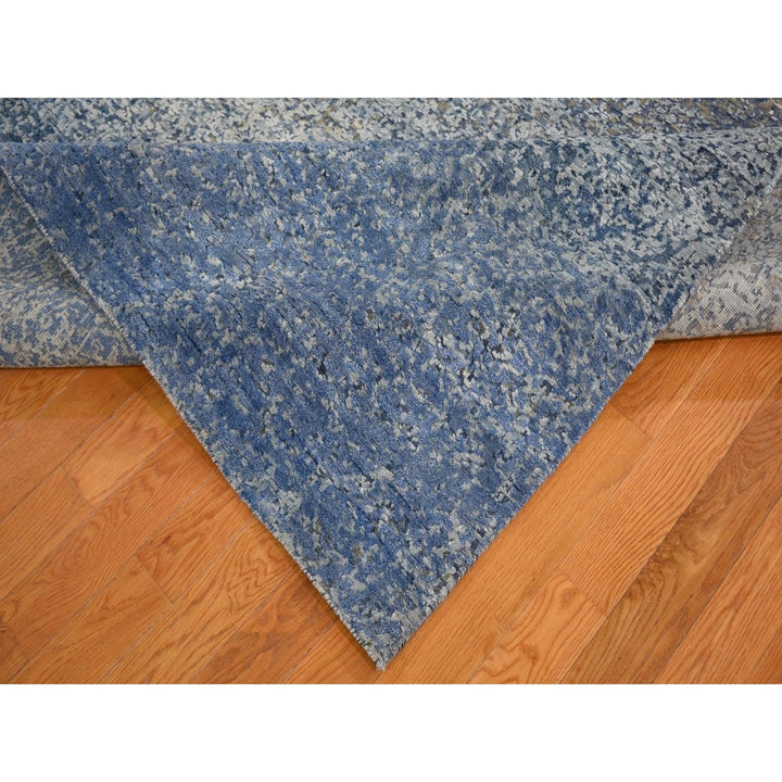 9'0" x 12'0" New Hand Knotted Blue Wool & Pure Silk Rectangle Oriental Rug - MOA10259007