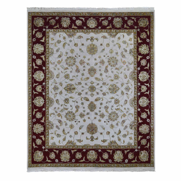 8'0" x 10'0" New Hand Knotted Ivory Wool & Silk Rectangle Oriental Rug - MOA10259009