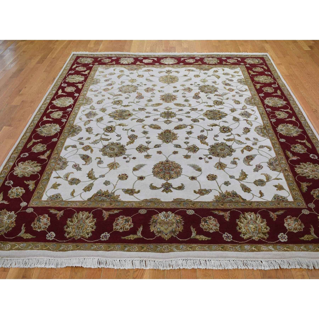 8'0" x 10'0" New Hand Knotted Ivory Wool & Silk Rectangle Oriental Rug - MOA10259009