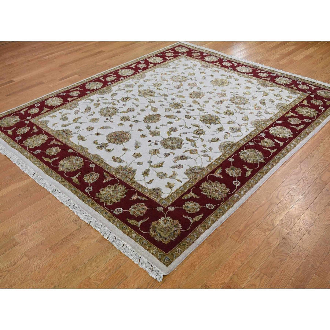 8'0" x 10'0" New Hand Knotted Ivory Wool & Silk Rectangle Oriental Rug - MOA10259009