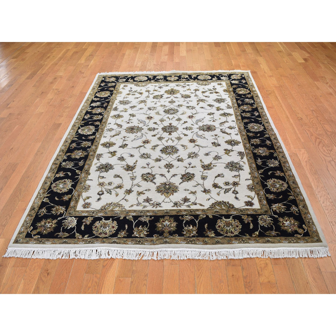 6'0" x 9'3" New Hand Knotted Ivory Wool & Silk Rectangle Oriental Rug - MOA10259016