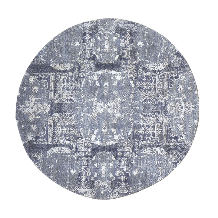 4'0" x 4'0" New Hand Knotted Grey Wool & Silk Round Oriental Rug - MOA10259025