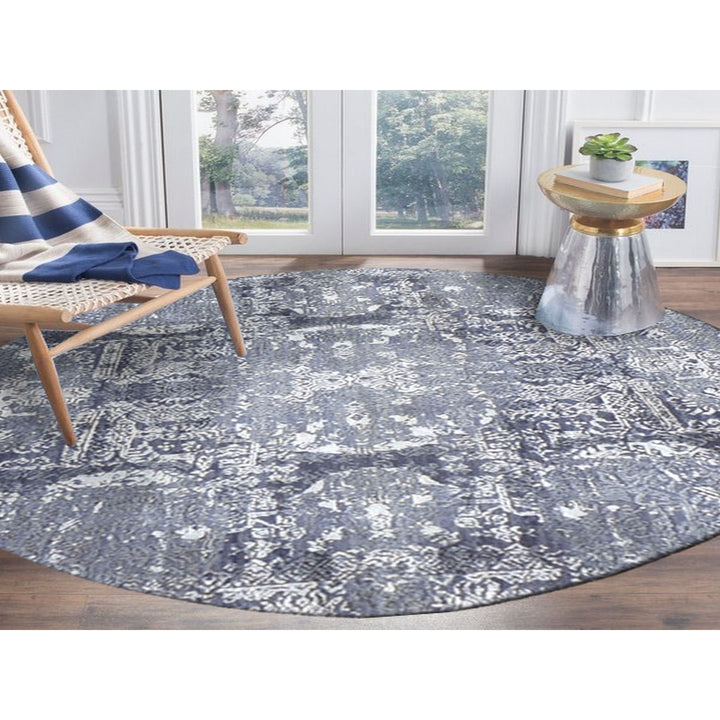 4'0" x 4'0" New Hand Knotted Grey Wool & Silk Round Oriental Rug - MOA10259025