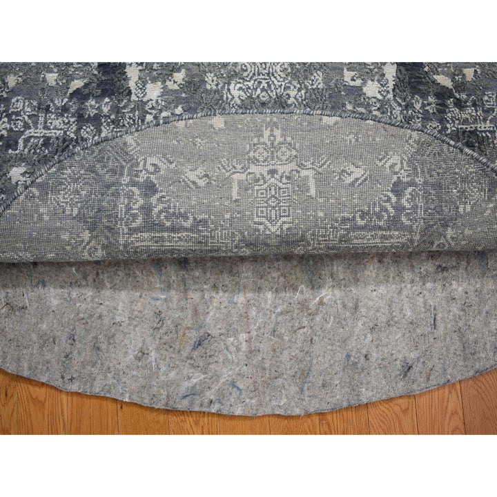 4'0" x 4'0" New Hand Knotted Grey Wool & Silk Round Oriental Rug - MOA10259025