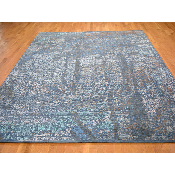 9'0" x 12'0" New Hand Knotted Blue Wool & Silk Rectangle Oriental Rug - MOA10259057