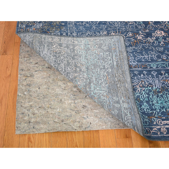 9'0" x 12'0" New Hand Knotted Blue Wool & Silk Rectangle Oriental Rug - MOA10259057