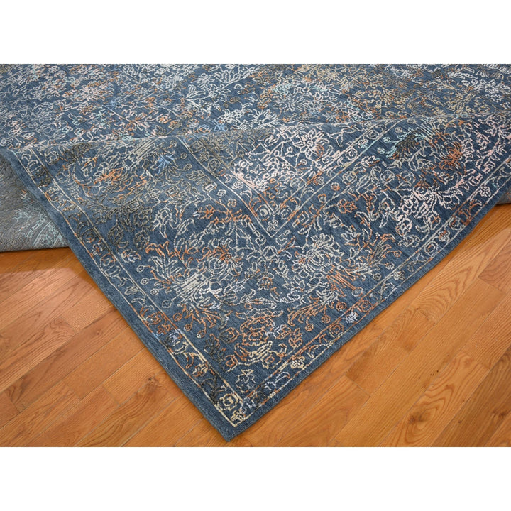 9'0" x 12'0" New Hand Knotted Blue Wool & Silk Rectangle Oriental Rug - MOA10259057