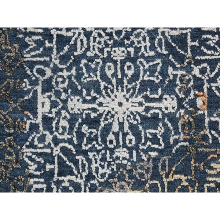 9'0" x 12'0" New Hand Knotted Blue Wool & Silk Rectangle Oriental Rug - MOA10259057