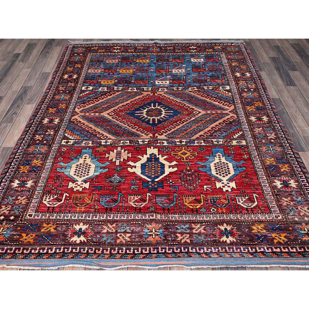 5'11" x 7'4" New Hand Knotted Multicolored Wool Rectangle Oriental Rug - MOA102590