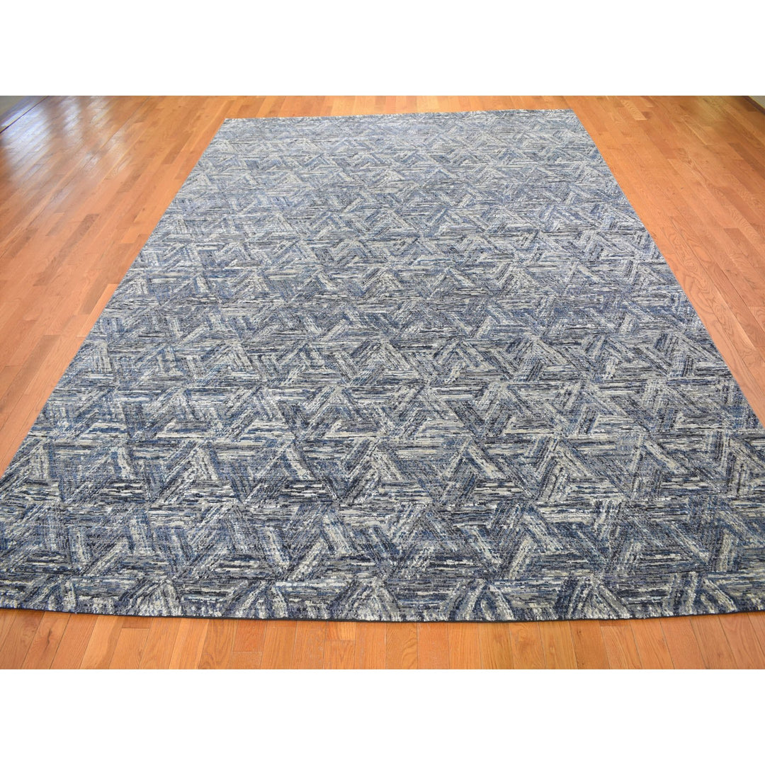 8'9" x 12'3" New Hand Knotted Blue Wool & Silk Rectangle Oriental Rug - MOA10259140