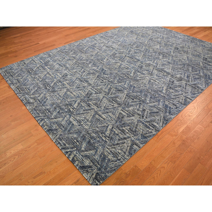 8'9" x 12'3" New Hand Knotted Blue Wool & Silk Rectangle Oriental Rug - MOA10259140