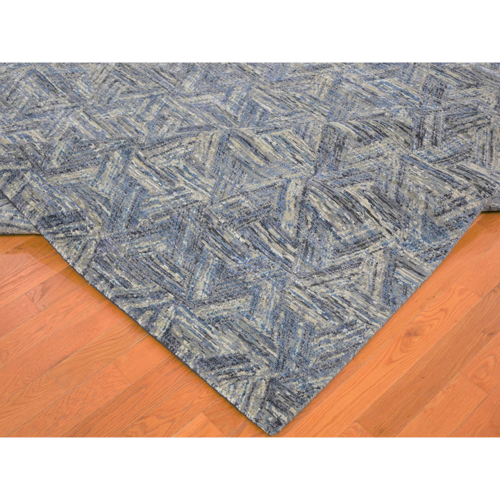 8'9" x 12'3" New Hand Knotted Blue Wool & Silk Rectangle Oriental Rug - MOA10259140