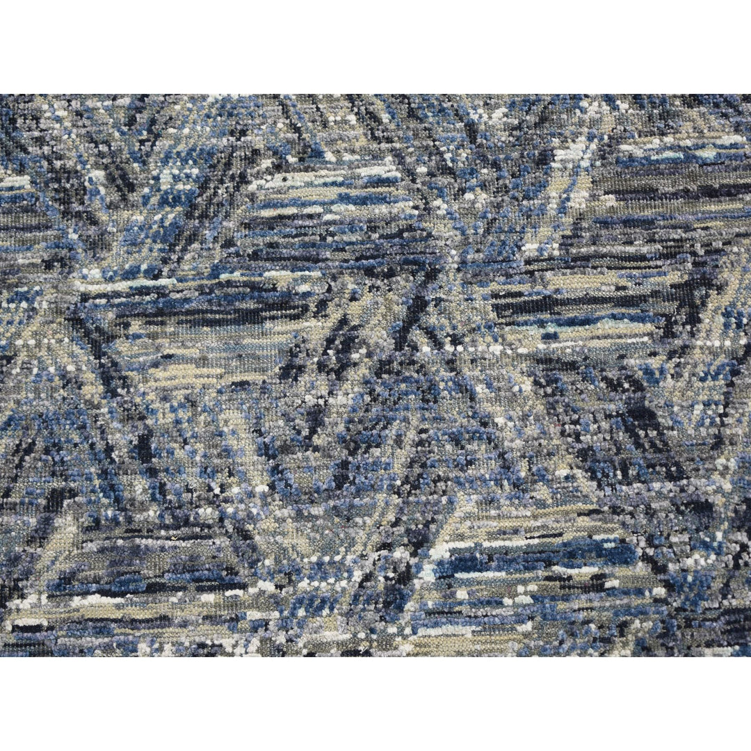 8'9" x 12'3" New Hand Knotted Blue Wool & Silk Rectangle Oriental Rug - MOA10259140