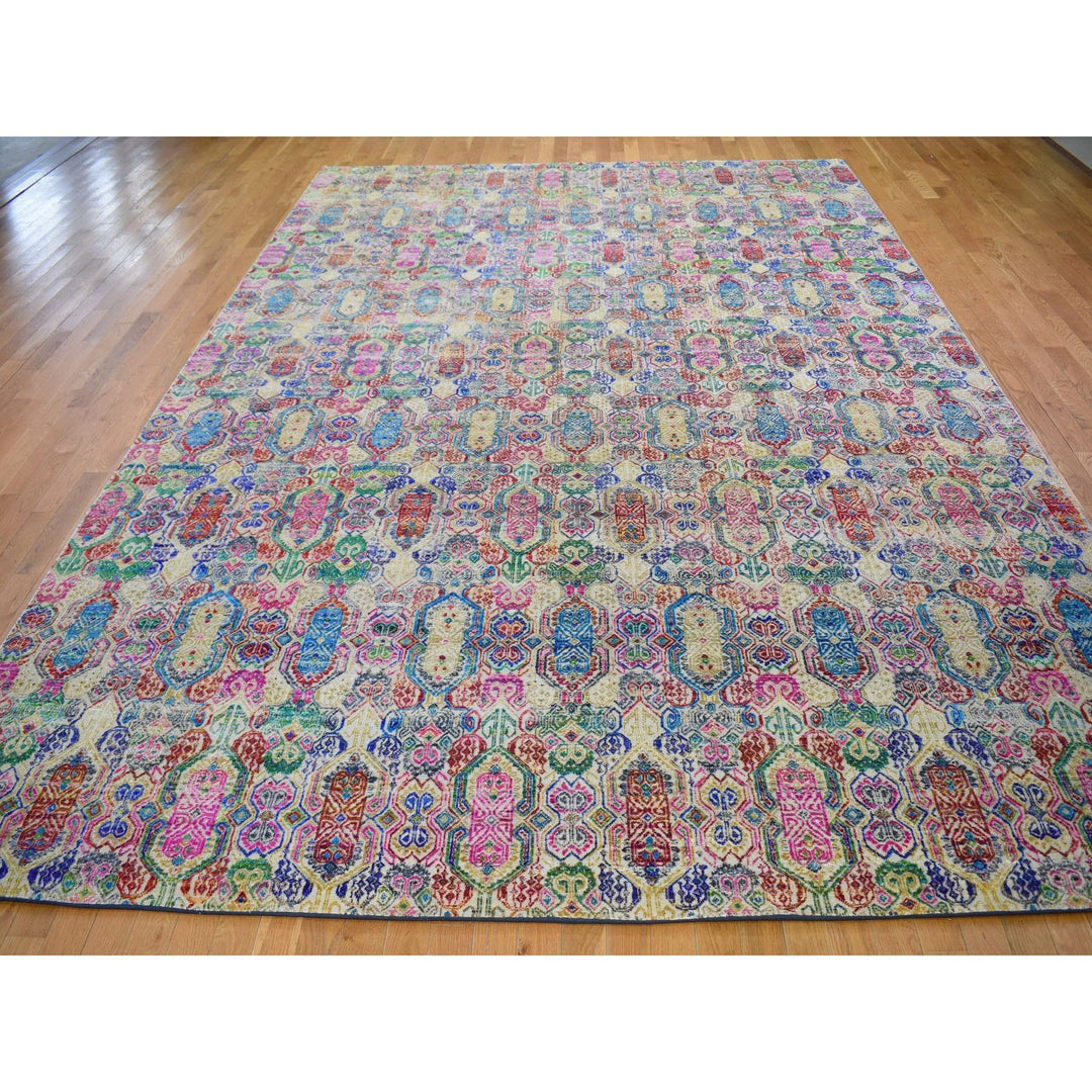 9'8" x 14'0" New Hand Knotted Yellow Wool & Sari Silk Rectangle Oriental Rug - MOA10259147