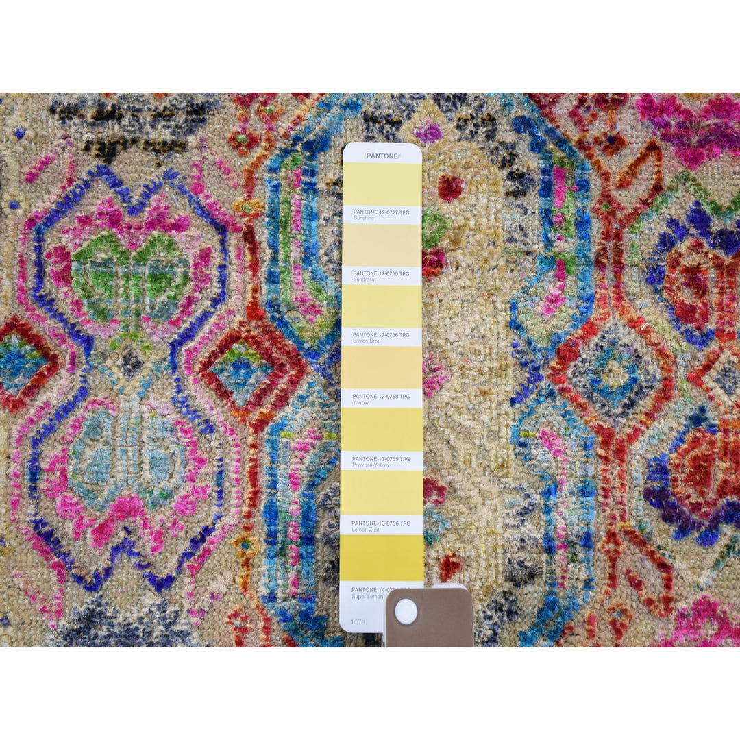 9'8" x 14'0" New Hand Knotted Yellow Wool & Sari Silk Rectangle Oriental Rug - MOA10259147