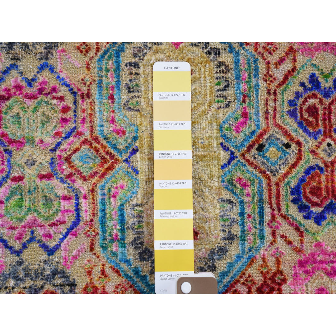 5'0" x 6'10" New Hand Knotted Yellow Wool & Silk Rectangle Oriental Rug - MOA10259152