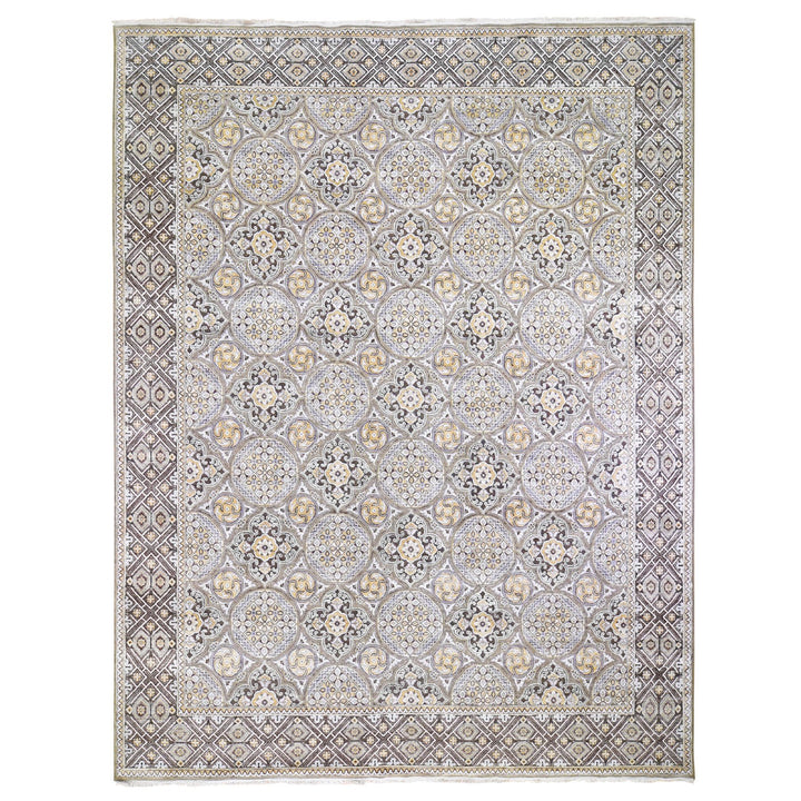 12'0" x 15'5" New Hand Knotted Ivory Wool & Silk Rectangle Oriental Rug - MOA10259154