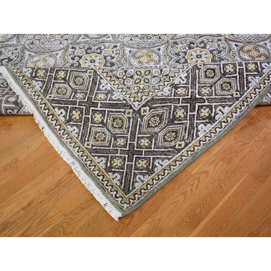 12'0" x 15'5" New Hand Knotted Ivory Wool & Silk Rectangle Oriental Rug - MOA10259154