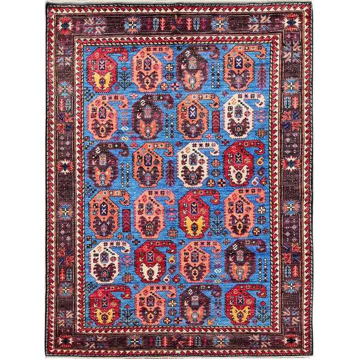 5'4" x 6'8" New Hand Knotted Blue Wool Rectangle Oriental Rug - MOA102591