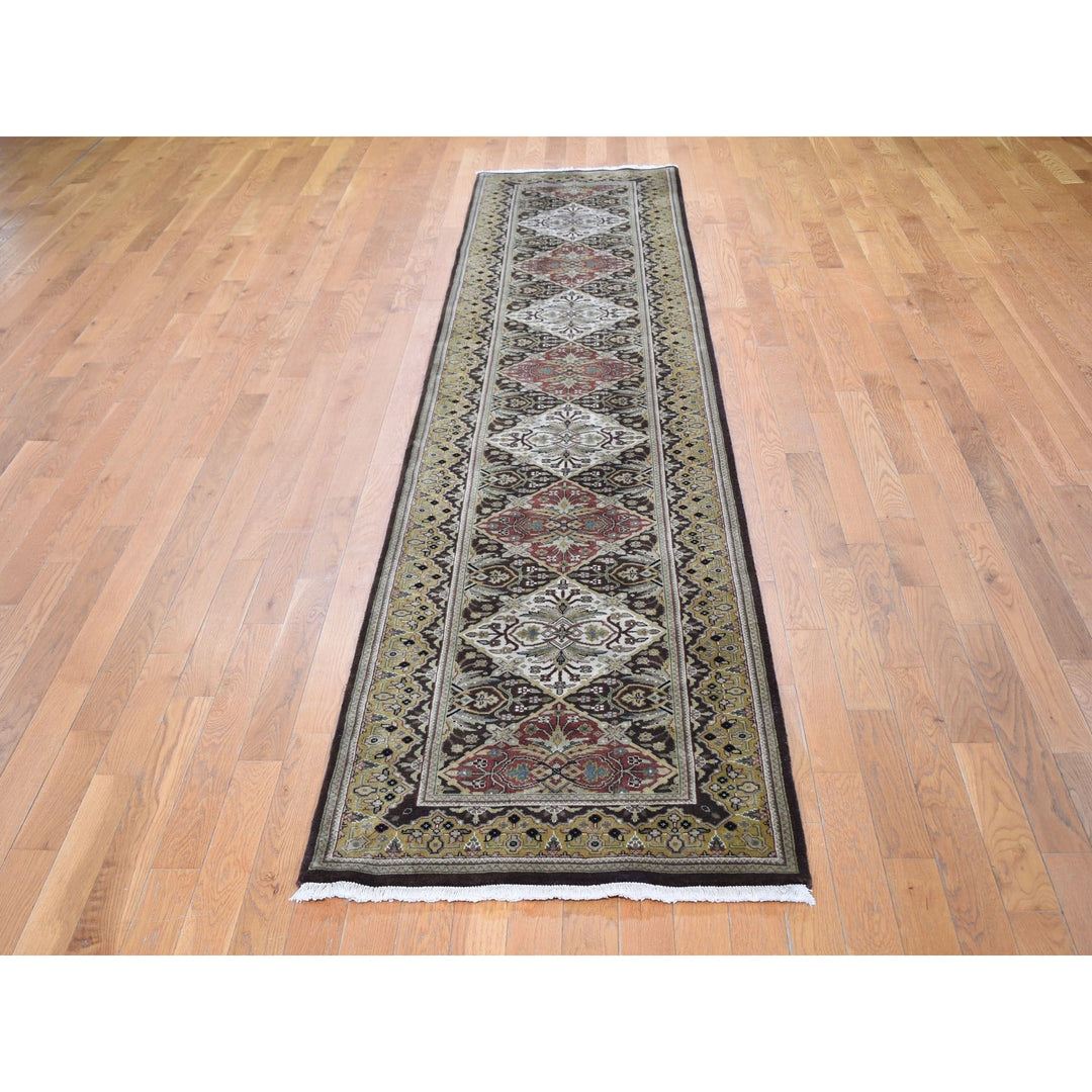 2'7" x 12'0" New Hand Knotted Brown Wool Runner Oriental Rug - MOA10259201