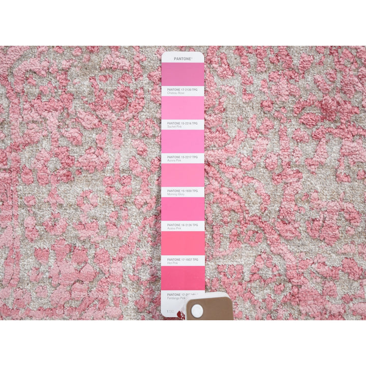 2'8" x 11'10" New Hand Knotted Pink Wool & Silk Runner Oriental Rug - MOA10259204