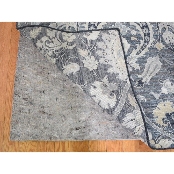 8'10" x 12'2" New Hand Knotted Blue Wool & Sari Silk Rectangle Oriental Rug - MOA10259222