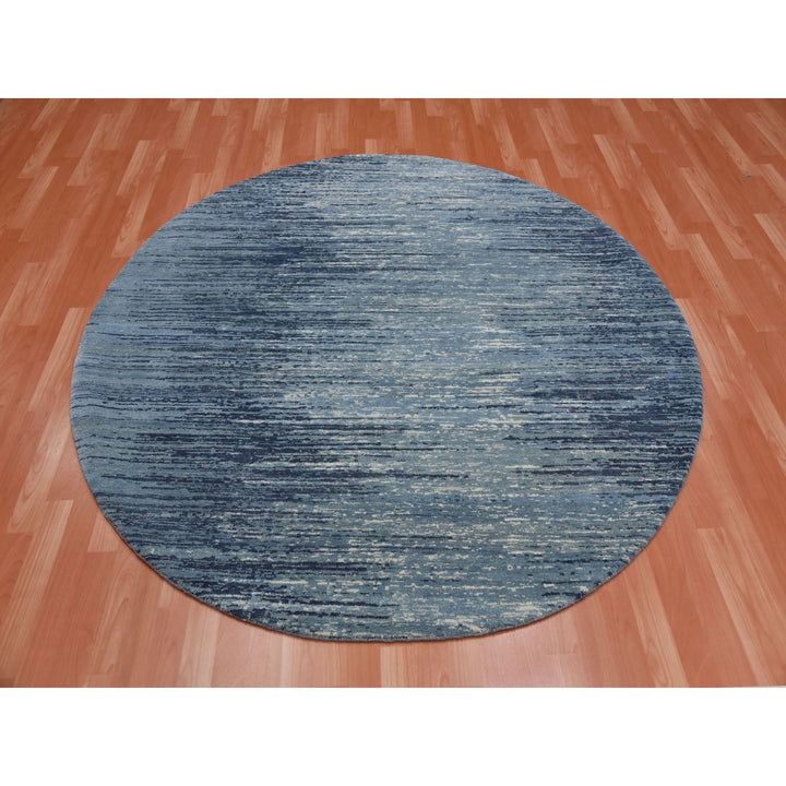 8'0" x 8'0" New Hand Knotted Blue Wool Round Oriental Rug - MOA10259231