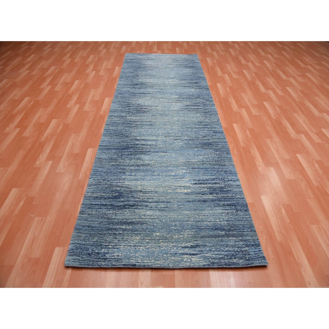 2'6" x 8'4" New Hand Knotted Blue Wool Runner Oriental Rug - MOA10259236