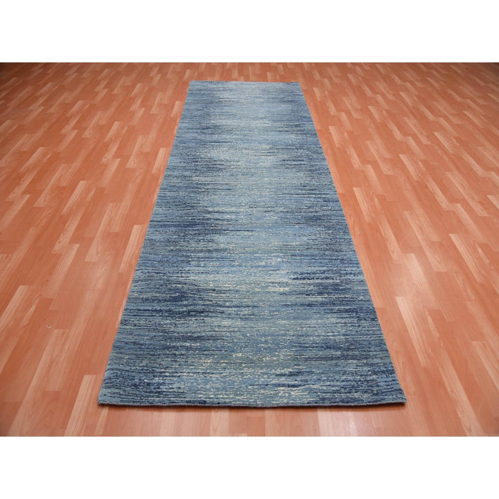 2'6" x 8'4" New Hand Knotted Blue Wool Runner Oriental Rug - MOA10259236