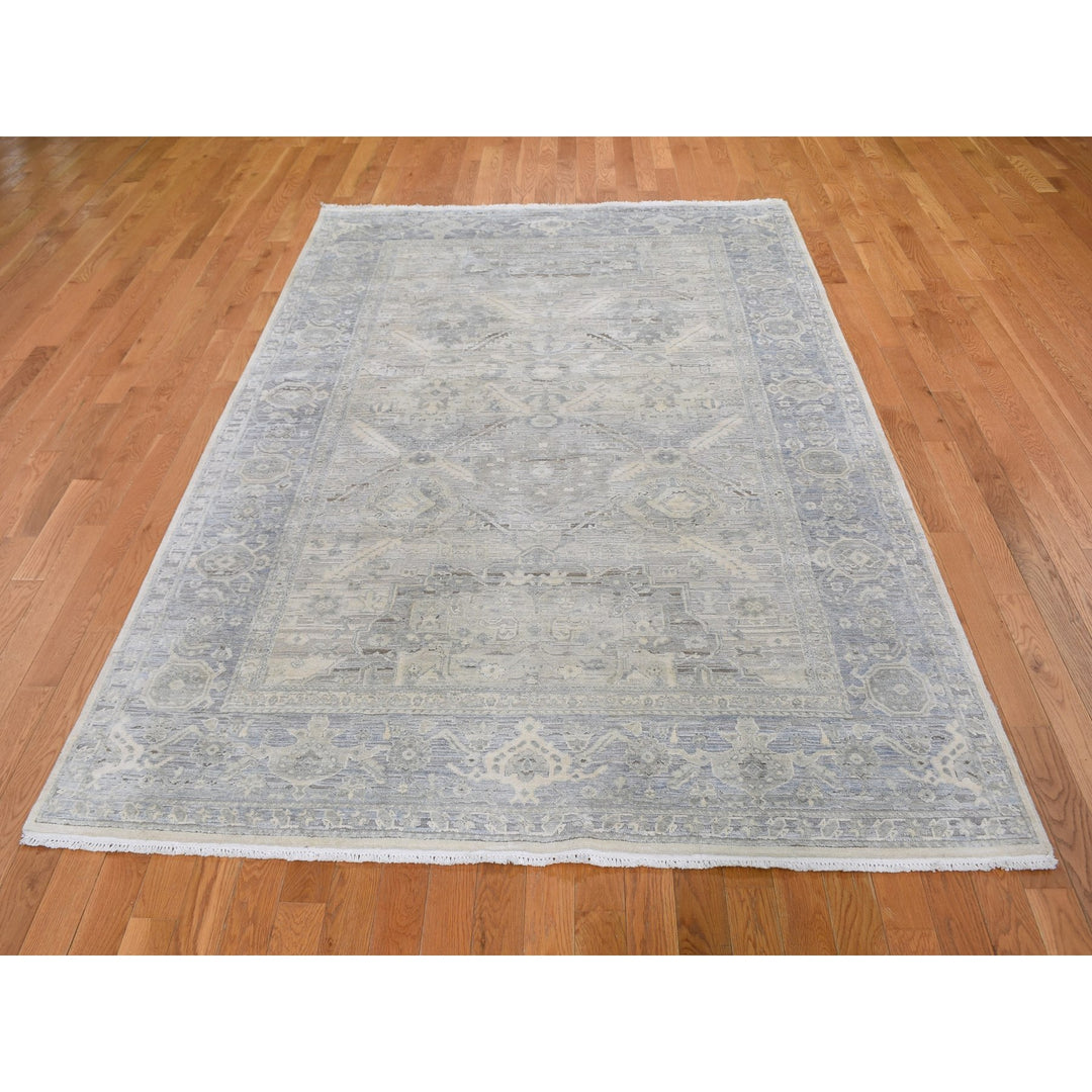 6'0" x 9'5" New Hand Knotted Ivory Wool & Silk Rectangle Oriental Rug - MOA10259254