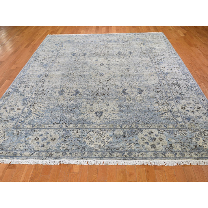 8'10" x 12'0" New Hand Knotted Blue Wool & Silk Rectangle Oriental Rug - MOA10259255