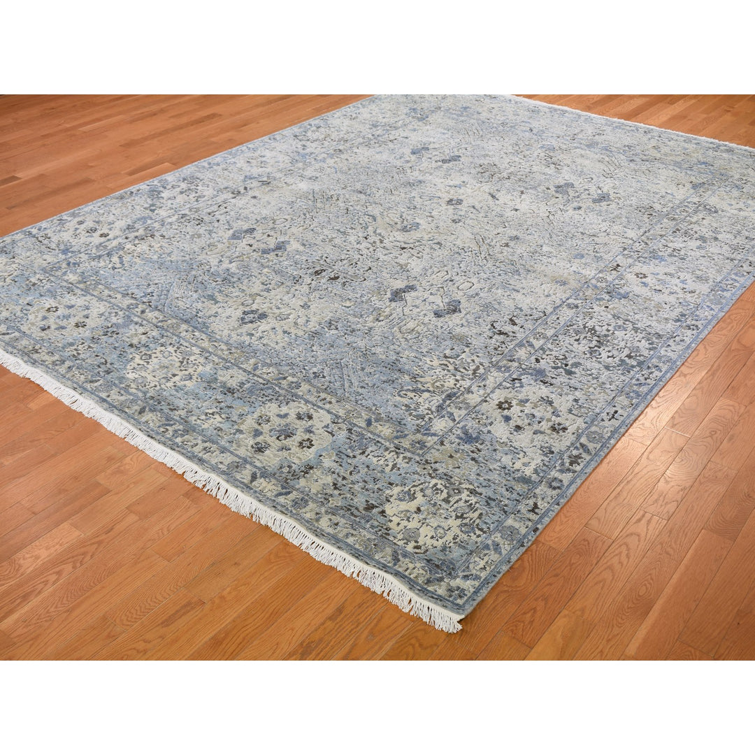 8'10" x 12'0" New Hand Knotted Blue Wool & Silk Rectangle Oriental Rug - MOA10259255