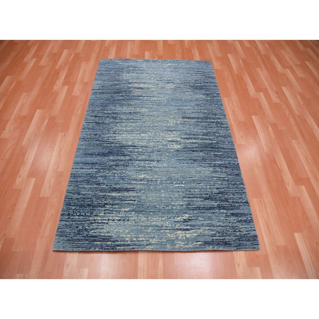 6'0" x 8'10" New Hand Knotted Blue Wool Rectangle Oriental Rug - MOA10259256