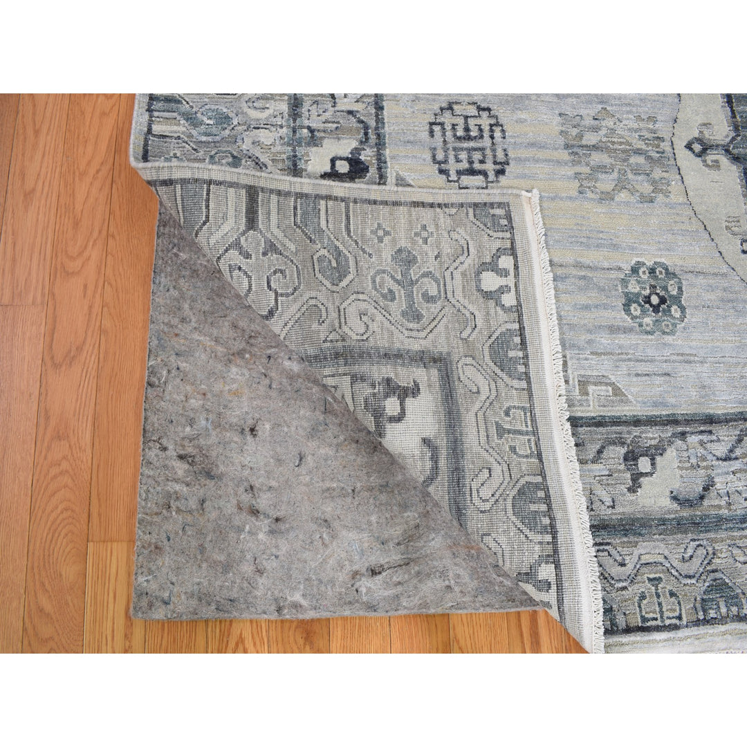 7'9" x 9'10" New Hand Knotted Grey Wool & Silk Rectangle Oriental Rug - MOA10259261