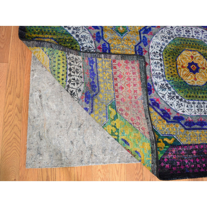 12'0" x 15'3" New Hand Knotted Yellow Wool & Sari Silk Rectangle Oriental Rug - MOA10259263