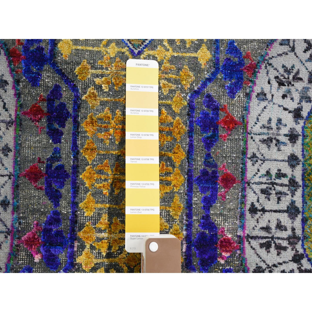 12'0" x 15'3" New Hand Knotted Yellow Wool & Sari Silk Rectangle Oriental Rug - MOA10259263