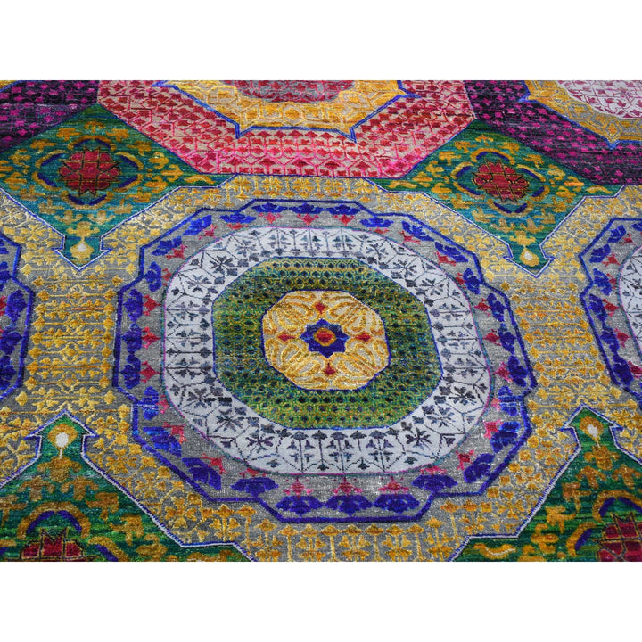 12'0" x 15'3" New Hand Knotted Yellow Wool & Sari Silk Rectangle Oriental Rug - MOA10259263